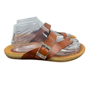 Yokono Ibiza Sandals Womens 8 Brown Leather Toe Loop Buckle Strap Made in Spain